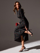 Платье с завязками на талии миди женское MINAKU Flower, размер 48, чёрное, красное - Фото 5