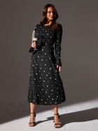 Платье с завязками на талии миди женское MINAKU Flower, размер 42, чёрное, белое - Фото 5