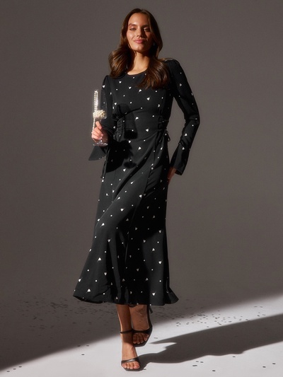 Платье с завязками на талии миди женское MINAKU Flower, размер 44, чёрное, белое