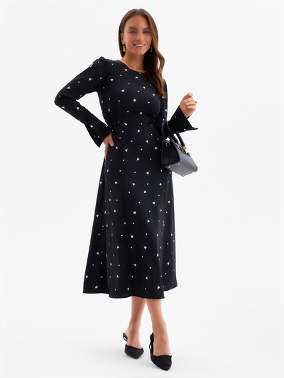 Платье с завязками на талии миди женское MINAKU Flower, размер 48, чёрное, белое