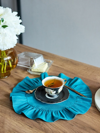 Набор салфеток «Этель», 36×36 см - 2 шт., бирюзовый, лён 48%, хлопок 52%, 206 г/м²