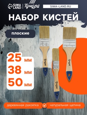Набор кистей ТУНДРА, натуральная щетина, деревянная рукоятка, 1-1.5-2" (25, 38, 50 мм)