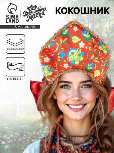 Кокошник карнавальный «Народные узоры», красный