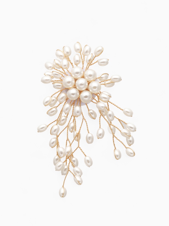 Брошь «Цветок» с жемчугом, белая в золоте - Фото 1