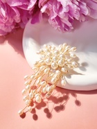 Брошь «Цветок» с жемчугом, белая в золоте - Фото 6