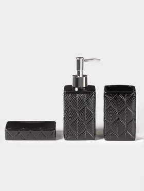 Набор для ванной «Лепесток», 3 предмета, дозатор для мыла, стакан, мыльница, чёрный
