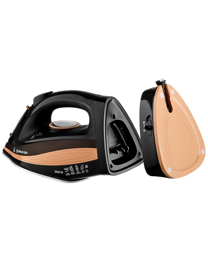 Утюг паровой BRAYER 4010BR, 2400 Вт, керамичекая подошва, 320 мл, беспроводной, коричневый - фото 51831929