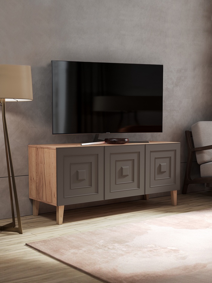 Тумба под ТВ «Клео», на ножках, 1352×466×600, мм цвет дуб золотой/моно брауни МДФ - Фото 1