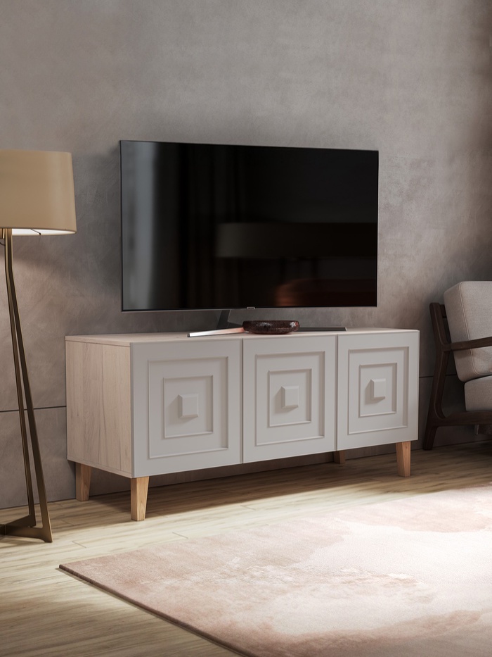 Тумба под ТВ «Клео», на ножках, 1352×466×600 мм, цвет белый/моно белый МДФ - Фото 1