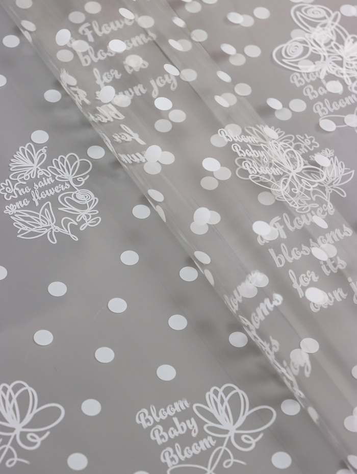 Пленка прозрачная, с рисунком, для цветов и букетов Flower Blossons Белый 0.7×8.2±5%м - Фото 1