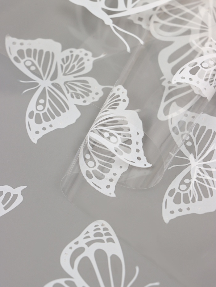 Пленка прозрачная, с рисунком, для цветов и букетов «Бабочки» Белый 0.7×8.2±5%м