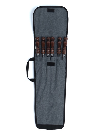 Набор шампуров в колчане, 6 шт., деревянная ручка «Шар», 73(50) × 1.2×0.25 см, серый