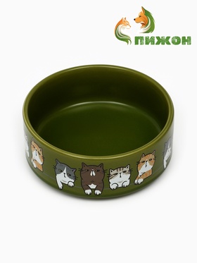 Миска керамическая "Парные коты" 200мл, 10,5 х 4 см , оливковая 10734776