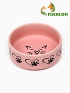 Миска керамическая матовая "Кошачья мордочка" 180 мл,  10,5 х 4 см, розовая - фото 44190724