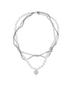 Колье «Акцент» сердце, многослойное, бело-серое в серебре 10872268 - фото 14680545