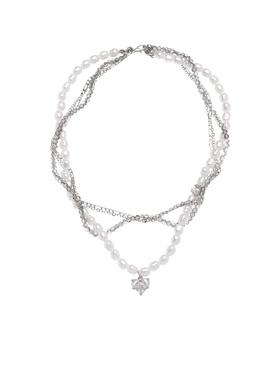Колье «Акцент» сердце, многослойное, бело-серое в серебре 10872268