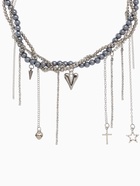 Колье «Акцент» сердце и крест, многослойное, серое в серебре 10872269