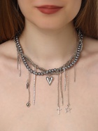 Колье «Акцент» сердце и крест, многослойное, серое в серебре 10872269