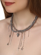 Колье «Акцент» сердце и крест, многослойное, серое в серебре 10872269