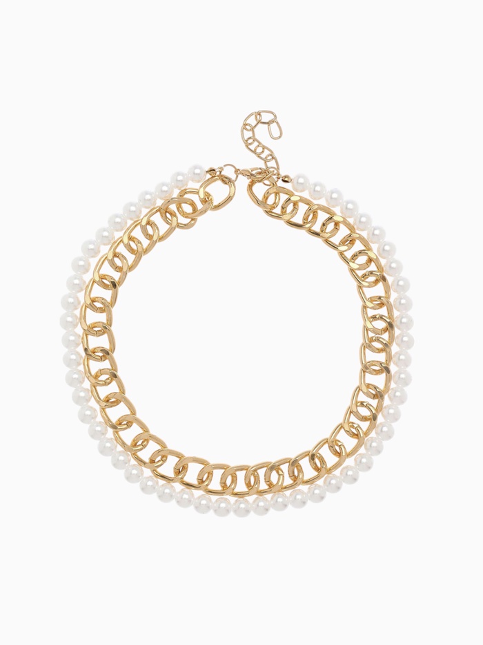 Колье «Цепь» с жемчугом, белое в золоте - Фото 1