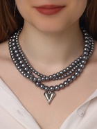 Колье «Акцент» сердце, под гематит, многослойное, серое в серебре - Фото 7