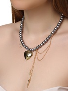 Колье «Акцент» сердце и звезда, под гематит, многослойное, серое в золоте - Фото 2