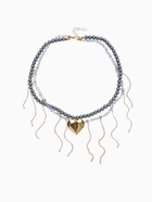 Колье «Акцент» сердце макси, многослойное, серое в золоте - Фото 1