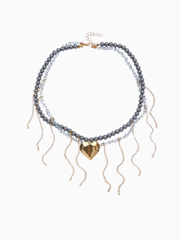 Колье «Акцент» сердце макси, многослойное, серое в золоте - Фото 1
