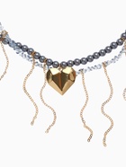 Колье «Акцент» сердце макси, многослойное, серое в золоте - Фото 3