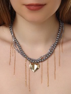 Колье «Акцент» сердце макси, многослойное, серое в золоте 10872274 - фото 16570531