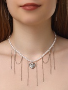 Колье «Акцент» сердце со стразами, многослойное, белое в серебре - фото 808998845