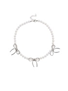 Колье «Бантик» с жемчугом, белое в серебре - Фото 2