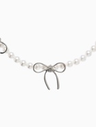 Колье «Бантик» с жемчугом, белое в серебре - Фото 3