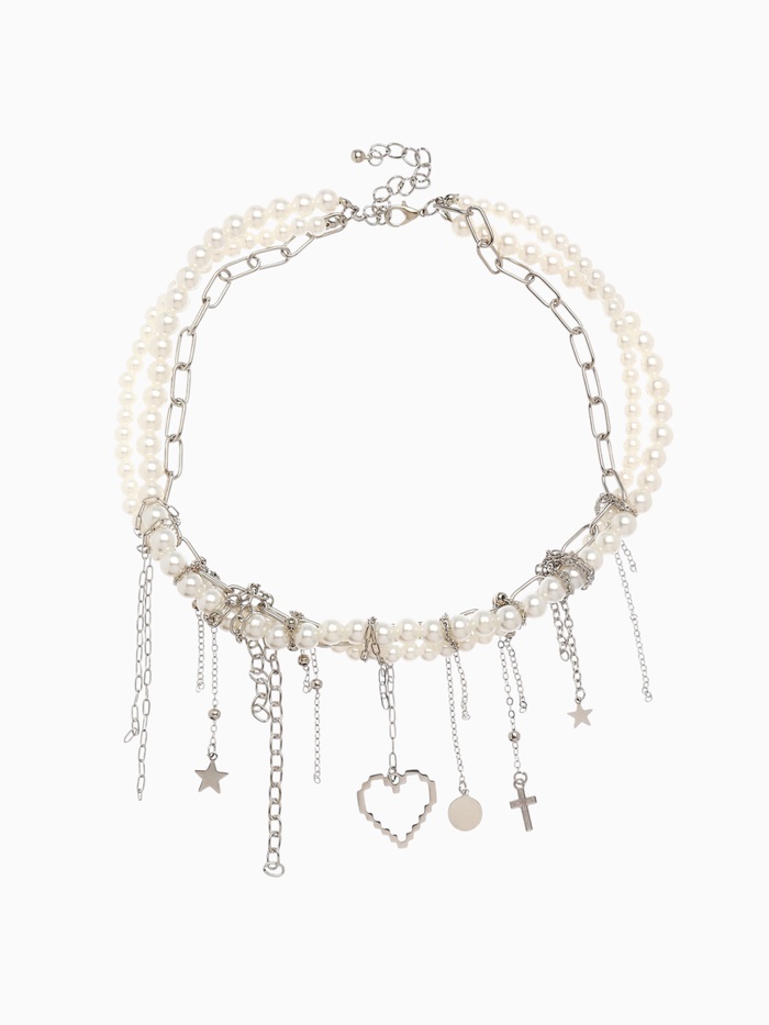 Колье «Многослойность» жемчужное, белое в серебре - Фото 1