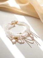 Колье «Многослойность» жемчужные бусины, белое в золоте - Фото 7