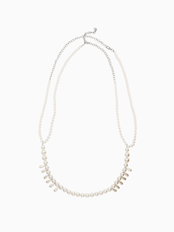 Бодичейн женский на тело «Жемчужные капли», белый в серебре