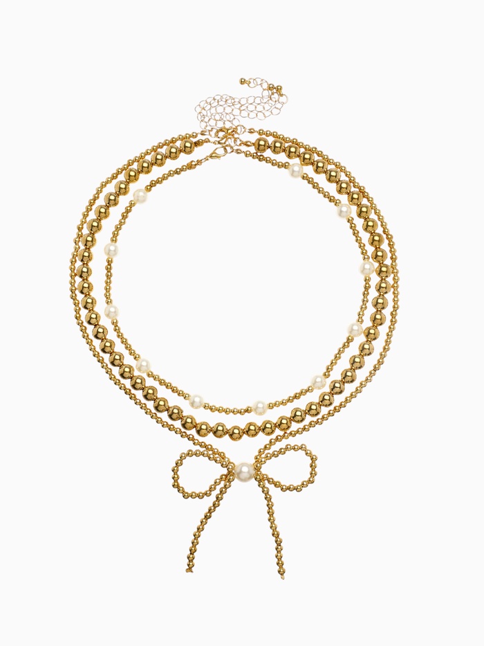 Колье «Многослойность» бантик, белое в золоте - Фото 1