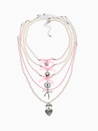 Колье «Бантик» набор 5 шт. бело-розовое в серебре - Фото 2