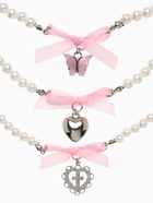 Колье «Бантик» набор 5 шт. бело-розовое в серебре - Фото 4