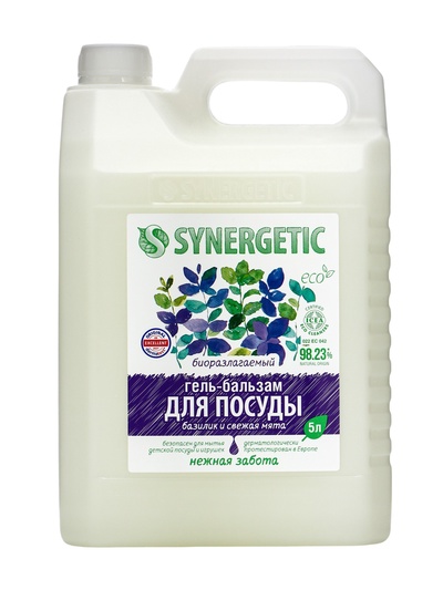 Средство для мытья посуды Synergetic «Базилик и свежая мята», биоразлагаемое, гель-бальзам, 5 л