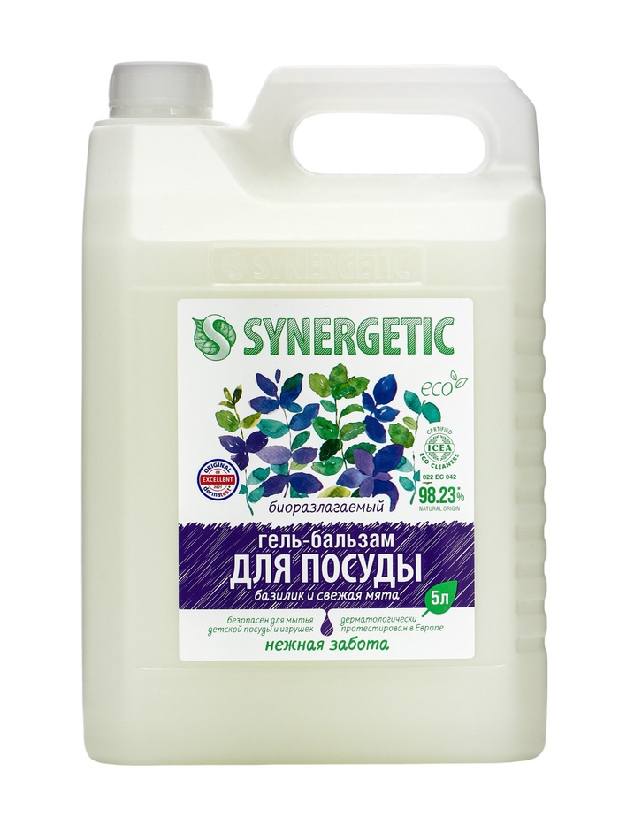 Гель-бальзам для мытья посуды Synergetic «Базилик и свежая мята», 5 л - Фото 1