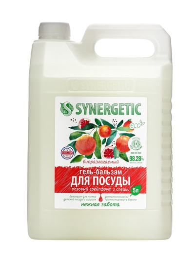 Средство для мытья посуды Synergetic «Розовый грейпфрут и специи», биоразлагаемое, гель-бальзам, 5 л