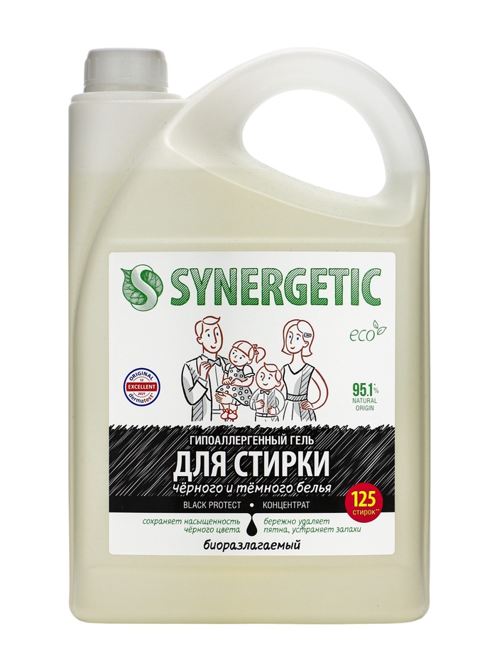 Гель для стирки Synergetic Black protect, 3.75 л - Фото 1