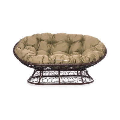 Диван садовый «Мамасан», 164×104×75 см, с искусственным ротангом, коричневый, с бежевой подушкой