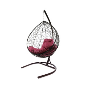 Кресло - кокон подвесное «Капля», 72×98×186 см, с искусственным ротангом, коричневое, с бордовой подушкой