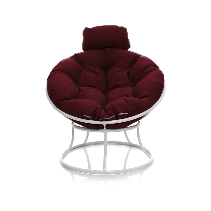Кресло «Папасан», 77×81×68 см белое, бордовая подушка - Фото 1