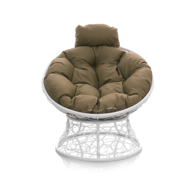 Кресло «Папасан» с искусственным ротангом, 77×81×68 см, белое, бежевая подушка