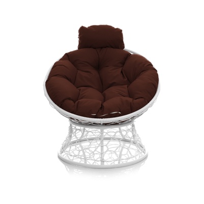 Кресло «Папасан» с искусственным ротангом, 77×81×68 см, белое, коричневая подушка