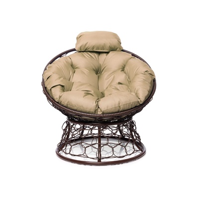 Кресло «Папасан» с искусственным ротангом, 77×81×68 см, коричневое, бежевая подушка