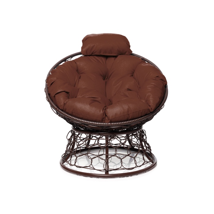 Кресло «Папасан» с искусственным ротангом, 77×81×68 см, коричневое, коричневая подушка - Фото 1